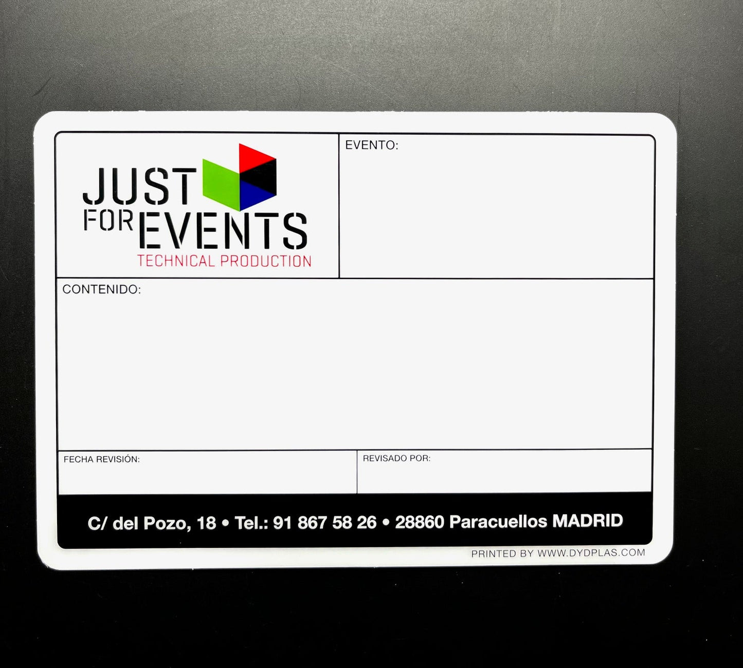 PLACAS / ETIQUETAS FLIGHT CASES PERSONALIZADAS TAMAÑO 178x127mm desde 1,92€/u.