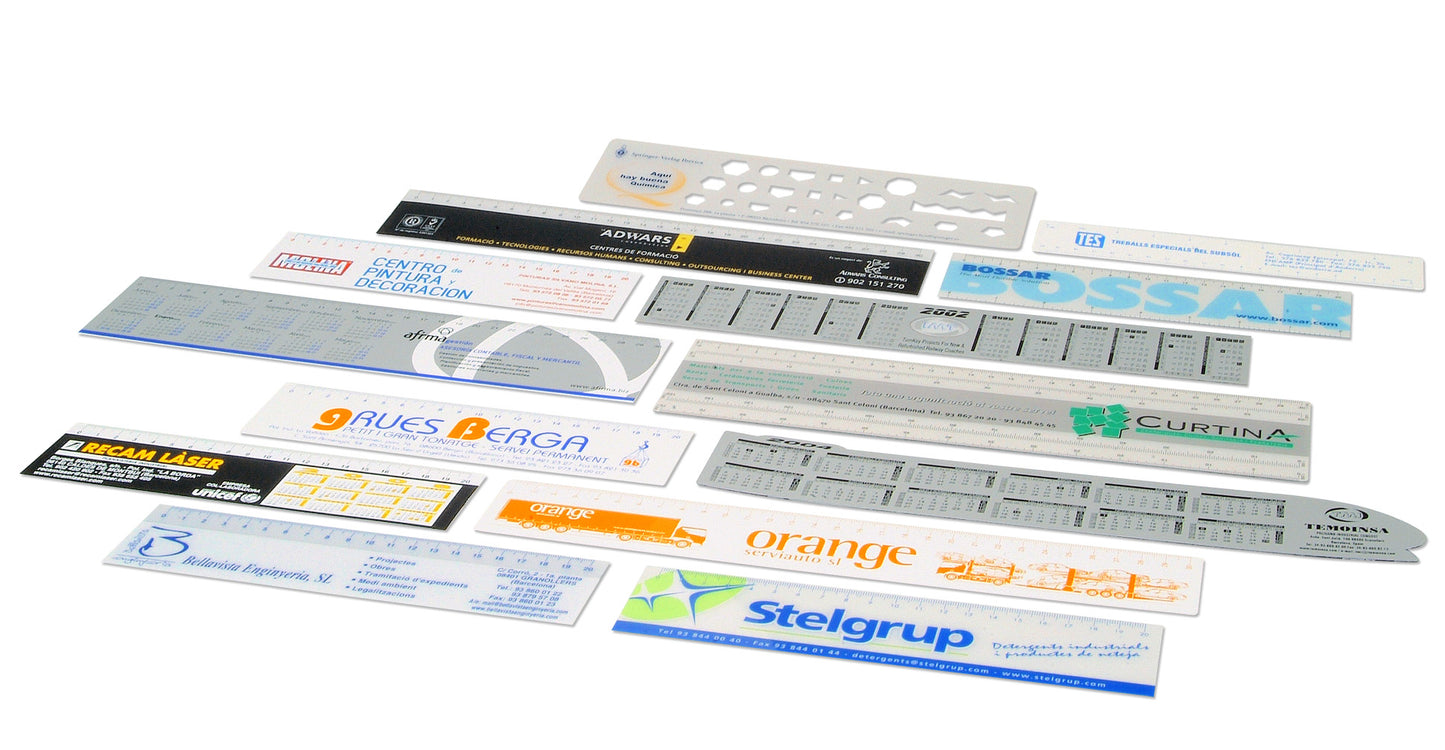 REGLETAS / REGLAS PERSONALIZADAS 20cm IMPRESIÓN TODO COLOR (CMYK) Medidas 215x50mm desde 0,63€/u.