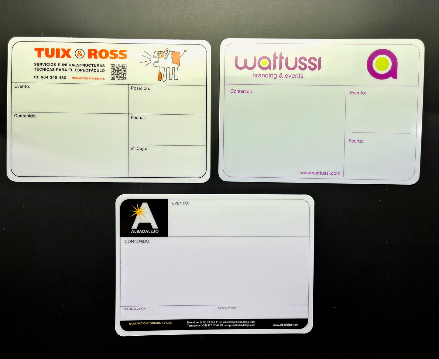 PLACAS / ETIQUETAS FLIGHT CASES PERSONALIZADAS TAMAÑO 210x150mm desde 2,19€/u.