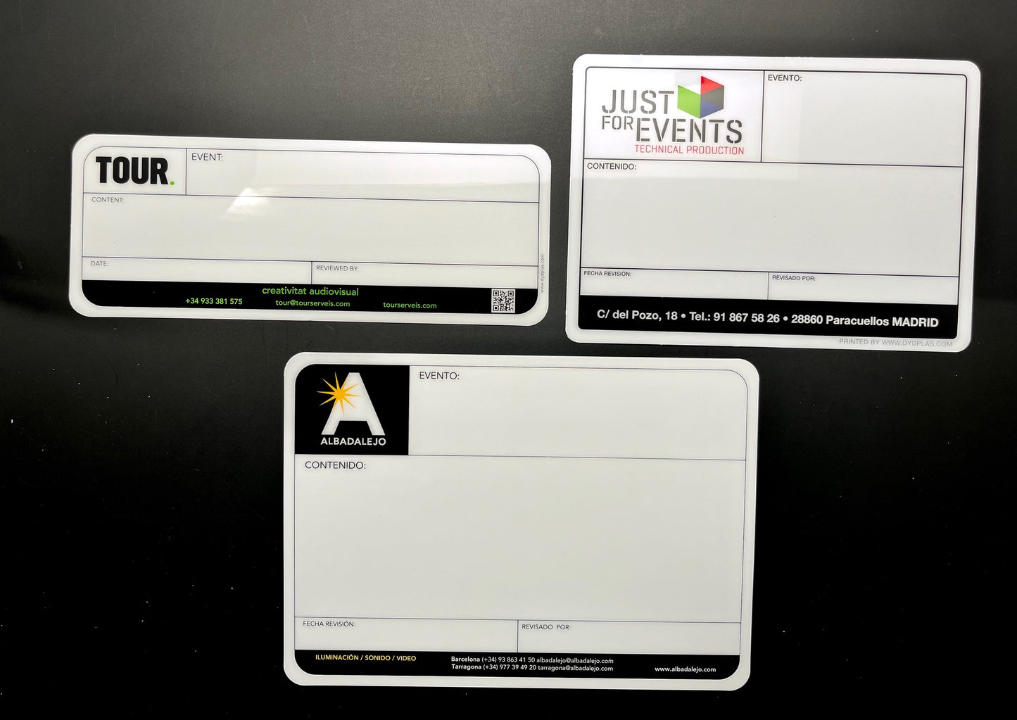 PLACAS / ETIQUETAS FLIGHT CASES PERSONALIZADAS TAMAÑO 210x150mm desde 2,19€/u.