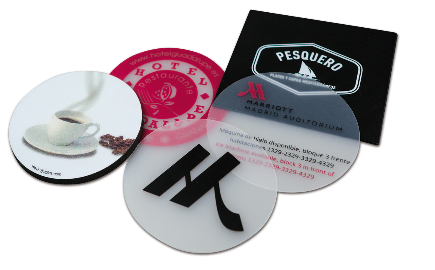 POSAVASOS PERSONALIZADOS REUTILIZABLES de POLIPROPILENO desde 0,09€/u.