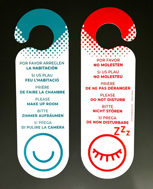 CARTEL NO MOLESTAR / ARREGLEN HABITACIÓN MOD. 025-A desde 0,44€/u. ESTÁNDARD O PERSONALIZABLE