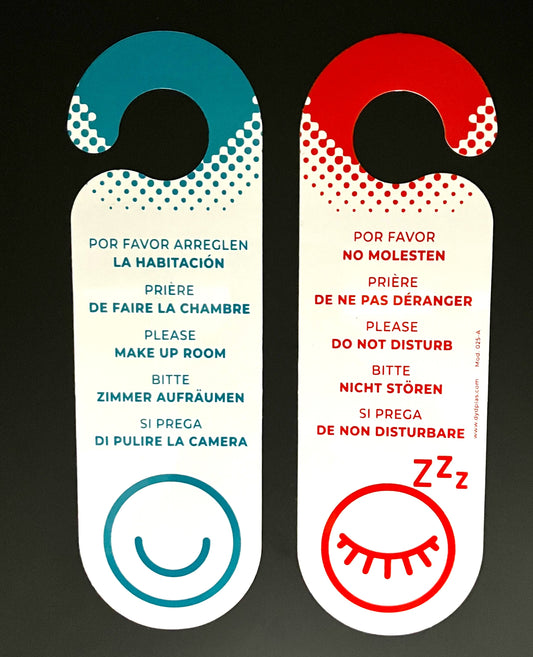 CARTEL NO MOLESTAR / ARREGLEN HABITACIÓN MOD. 025-A desde 0,44€/u. ESTÁNDARD O PERSONALIZABLE
