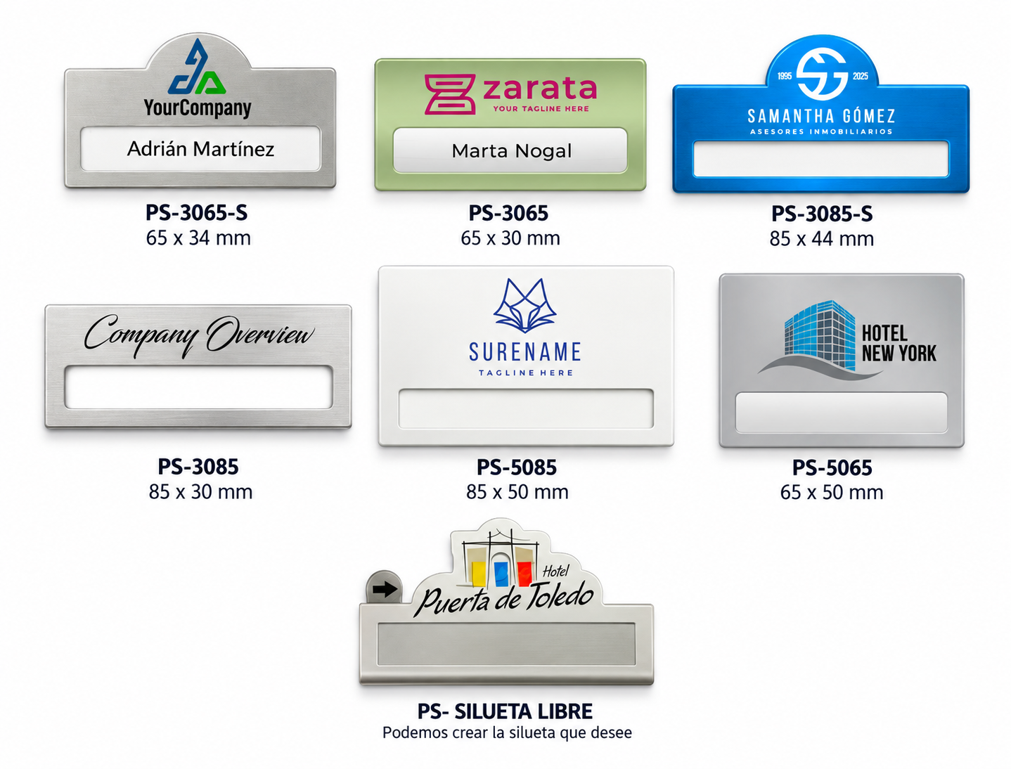DISTINTIVOS CON VENTANA / SOLAPEROS / BADGES Mod. PS Personalizados con su logo.