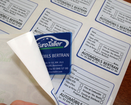 ETIQUETAS CAMBIO DE ACEITE PERSONALIZABLES PARA PARABRISAS desde 0,30€/u.