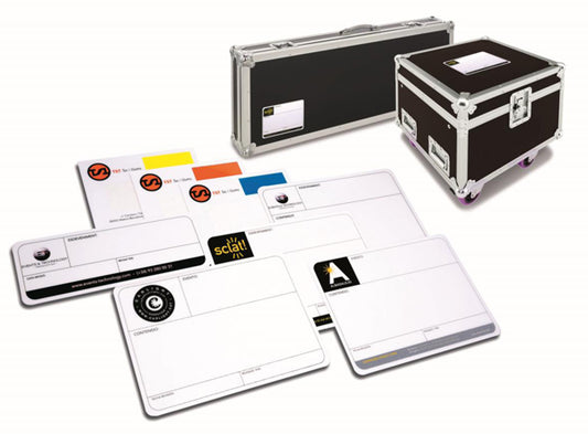 PLACAS / ETIQUETAS FLIGHT CASES PERSONALIZADAS TAMAÑO 210x150mm desde 2,19€/u.