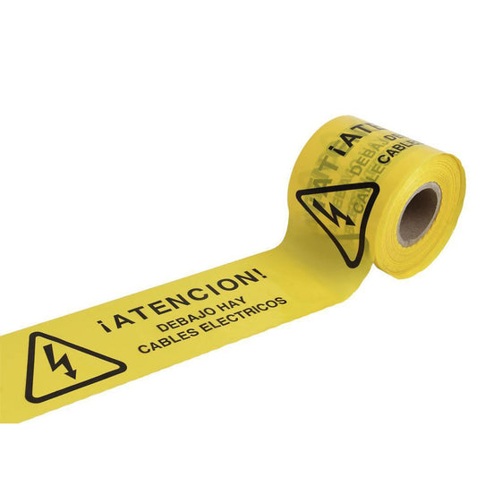 BOBINA SEÑALIZADORA / CINTA DE BALIZA POLITHENO RECICLADO "ATENCIÓN CABLE ELÉCTRICO" desde 35€/u.