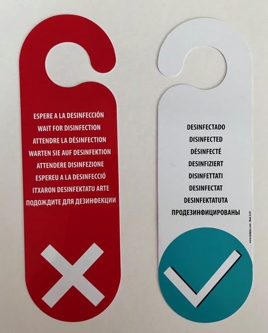 COLGADOR PVC “DESINFECTADO” / “ESPERE DESINFECCIÓN.” MOD.D07 0,41€/u.