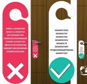 COLGADOR PVC “DESINFECTADO” / “ESPERE DESINFECCIÓN.” MOD.D07 0,41€/u.