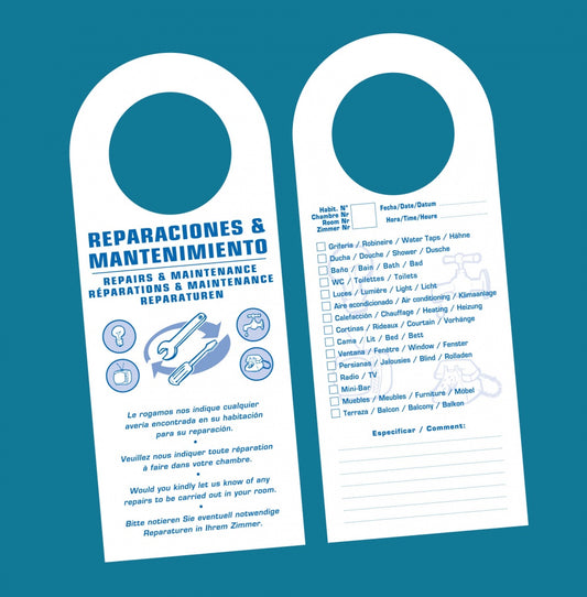 CARTEL/COLGADOR REPARACIONES MANTENIMIENTO MOD.017 0,28€/u.